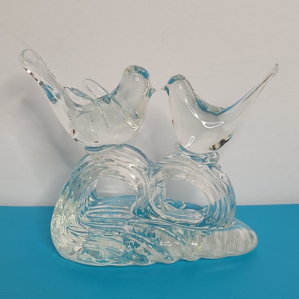 Hand Blown Clear Art Glass Love Birds